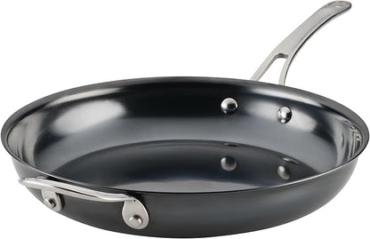 Anolon Everlast N2 Carbon Steel Frying Pan/Skillet with Helper Handle Compatible with All Cooktops, Metal Utensil Safe, 12 Inch - Black