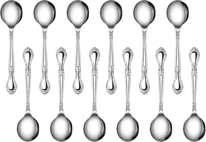 New Star Foodservice 1029529 Rose Pattern, 18/0 Stainless Steel, Bouillon Spoon, 6.1-Inch, Set of 12