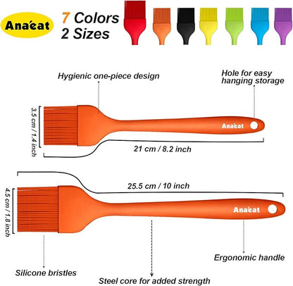 Anaeat Silicone Basting Pastry Brush- 2 Pack Heat Resistant Brushes with Soft Bristles, Hygienic Seamless Design, Marinade Brush Great in Baking for Spreading Oil Butter Sauce BBQ Grill (Orange)