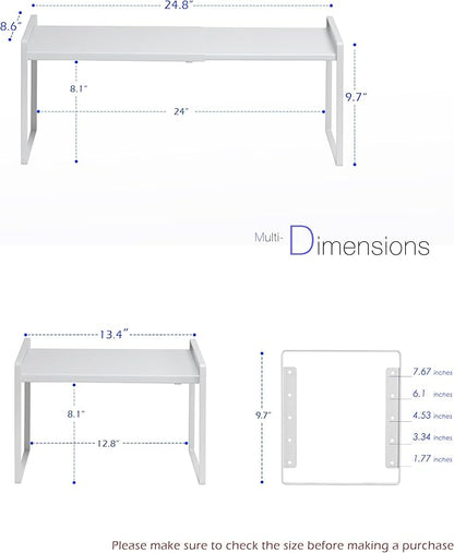 Nxconsu Cabinet Shelf Organizer Expandable 5 Heights Adjustable Stackable Rack Riser for Kitchen Pantry Cupboard Under Sink Organization Storage Space Saver Heavy Duty Metal White