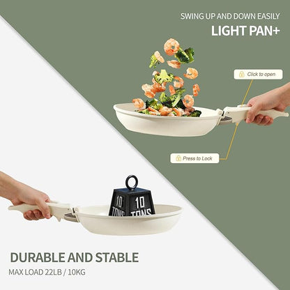 8pcs Ceramic Pots and Pans Set, Non Stick Cookware Set, Detachable Handle Cookware, Induction Kitchen Cooking Set with Removable Handle,Oven Safe, Induction Fast, Stackable Cookware Set