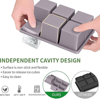 Large Ice Cube Tray for Whiskey: FDDBI Big Square Ice Cube Maker for Cocktail - 3Pack Silicone Old Fashioned Ice Cube Trays - 2inch Huge Cubed Ice Trays for Whisky