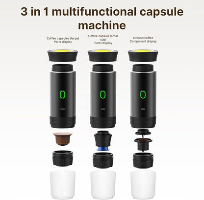 Irishom Portable Coffee Machine, 3 in 1 Cordless Electric Coffee Maker, Work with Capsule and Ground Coffee, Cold Brew and Heating Coffee Maker with 150ml Cup
