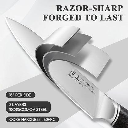 SHANGDAO Utility Knife, 6 Inch Small Kitchen Chef Knife, Ultra Sharp 3 Layers VG10 Alloy Steel, Multipurpose Paring Knife for Fruit and Vegetable Cutting with Wooden Handle, Gift Box