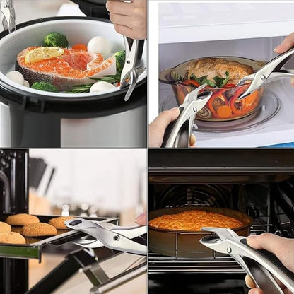 Mu&Ti Hot plate gripper For Instant Pot accessories, For Microwave, Oven,Toaster (Safe for Air Fryer Pans Gripper,Bowls, Egg Custard, Hot Plates) Stainless Steel Heat-Resistant Kitchen Gripper(Silver)