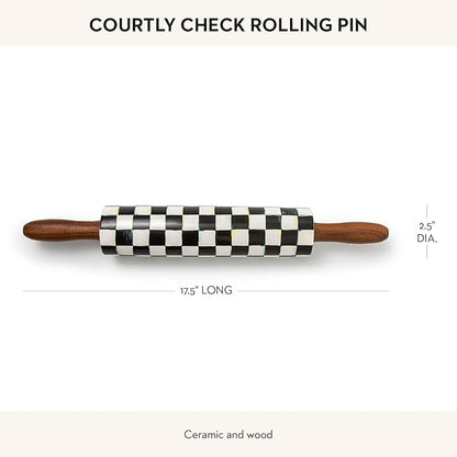 MACKENZIE-CHILDS Rolling Pin, Decorative Roller Pin for Baking, Cute Baking Supplies, Black-and-White Courtly Check