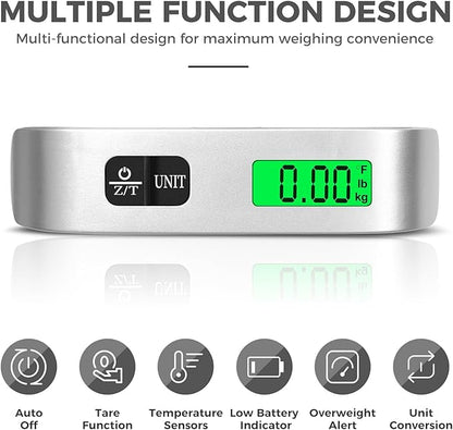 BAGAIL Digital Luggage Scale, 110lbs Hanging Baggage Scale with Backlit LCD Display, Portable Suitcase Weighing Scale, Travel Luggage Weight Scale with Hook, Strong Straps for Travelers