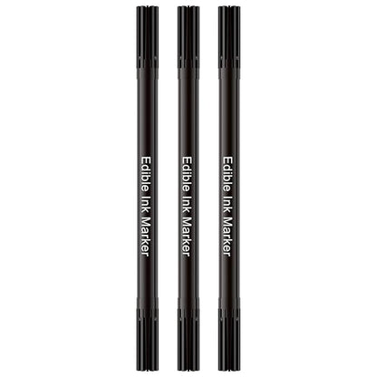 Edible Markers for Cookie Decorating, Food Coloring Marker, Upgrade Double Side Food Grade Pens for Decorating Fondant Cakes, Easter Eggs, Macaron, Frosting (3 Black Count（Pack of 1))