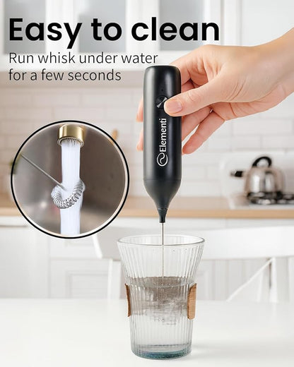 Elementi Milk Frother Rechargeable Drink Mixer Wand - Powerful USB-C Rechargeable Frother & Coffee Mixer Wand - Hand Held Milk Foamer Whisk to Make Perfect Cappuccinos, Lattes & Drink Mixes (White)