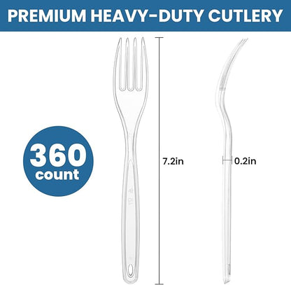 [360 Count] Clear Plastic Utensils 360 Disposable Forks Silverware Bulk Forks Bulk Heat Resistant Heavy Duty Silverware