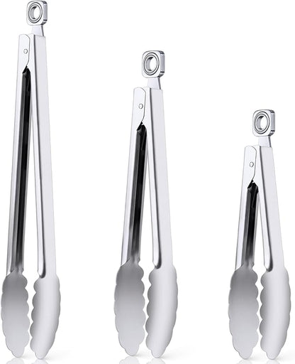 Kitchen Tongs for Cooking - 7 Inch & 9 Inch & 12 Inch Heat Resistant Stainless Steel Metal Locking Tong, BBQ Tongs Grill Tong for Cooking, Grilling, BBQ/Barbecue, Food (7+9+12 inch)