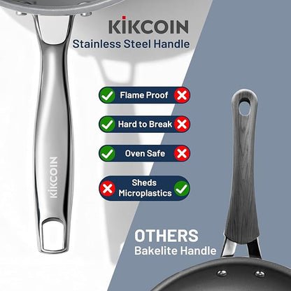 Kikcoin Ceramic Nonstick Frying Pan Skillets - 3 Sizes Omelette Pans for Healthly Cooking, 8+9.5+11 Inch Egg Pan with Stay Cool Handle, Free of PFAS PFOA PTEE, Oven/Dishwasher Safe for Busy Kitchen