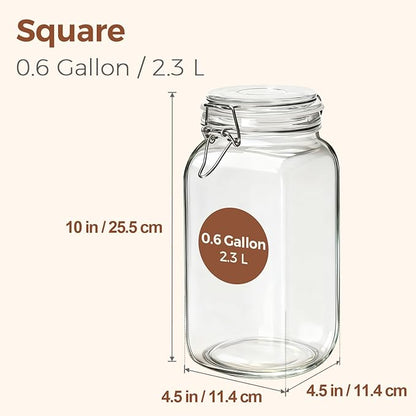 ComSaf Airtight Glass Jars with Lids 78oz Set of 3, Food Storage Canister Square - Storage Container with Clear Preserving Seal Wire Clip Fastening for Kitchen Canning Flour, Cereal, Pasta, Beans
