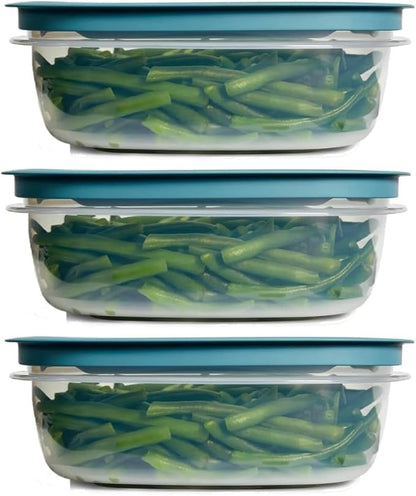 Rubber maid Storage Containers, Easy Find Lids, Teal, 9-cup, Flex & Seal, Leak Proof Lids, Food Storage Set, Clear Meal Prep Flex Containers, 3 Piece Set, Assortment