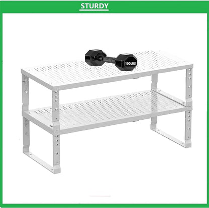 Metal Stackable Expandable Storage Shelf - Multi-Functional Home Storage Shelf, Suitable for Kitchen, Cabinet，Bathroom, Office, Garage, etc.（3PACKS/White/Medium