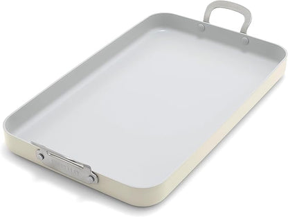 GreenPan x Bobby Flay 18" x 11" Nonstick Double Burner Griddle, PFAS-Free Ceramic Double Stovetop Skillet, Stainless Steel Handles, Dual-Use Cooking, Easy Clean Dishwasher & Oven Safe Pan, Cream