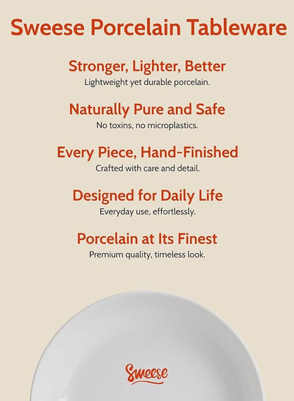 Sweese Large Salad Serving Bowls, 30 Ounce Porcelain White Pasta Plates Set of 6, 8.4 Inch Pasta Bowls for Dinner, Salad - Microwave Dishwasher