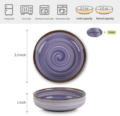 Selamica Ceramic 2.5 OZ Soy Sauce Dish Dipping Bowls Set of 6, 3.3 Inch Small Side Dish Pinch Bowls, Mini Bowls for Condiments, Ketchup, BBQ, Sushi, Gradient Blue