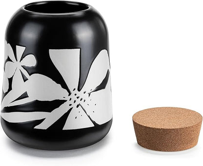 DEMDACO Bold Floral Medium Cork Lid Trendy Storage Black 4.5 x 6.5 Stoneware Canister Container