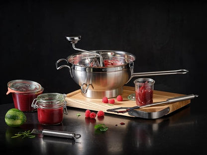 Rösle Stainless Steel Food Mill with Handle and 2 Grinding Disc Sieves, (16252)