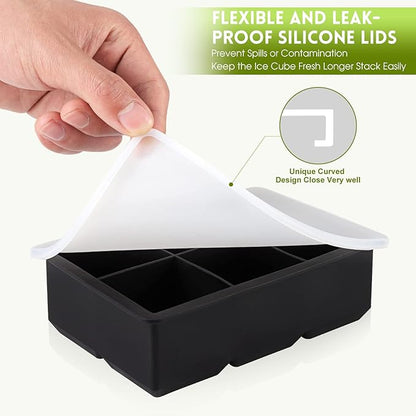 Ice Cube Trays Silicone,2 Pack Large Square Ice Cube Molds with Removable Lids,Stackable Big Ice Trays for Freezer,Ice Maker Reusable and BPA Free for Whiskey, Cocktail, Chilled Drink
