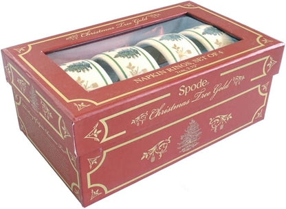 Spode Christmas Tree Gold 2.75" Napkin Ring (Set of 4) - Elegant 22K Gold Accented Holiday Napkin Rings, Fine Porcelain Christmas Table Setting Décor - Ideal for Holiday Dinnerware & Festive Gifting