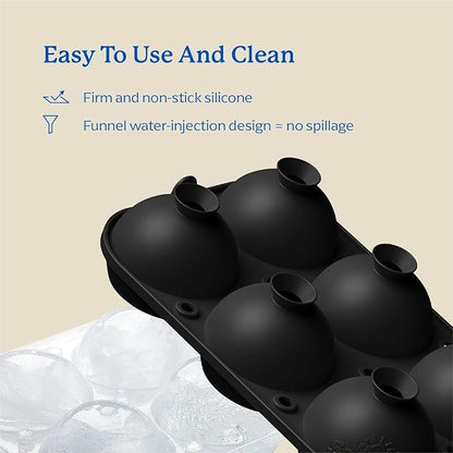 Samuelworld Large Ice Ball Mold with Lid and Bin, 2.5 Inch Ice Balls - Food Grade, Easy To Fill Round Silicone Ice Tray, Perfect Spheres Craft Ice Maker for Whiskey, Cocktails-Black (2 Pack)