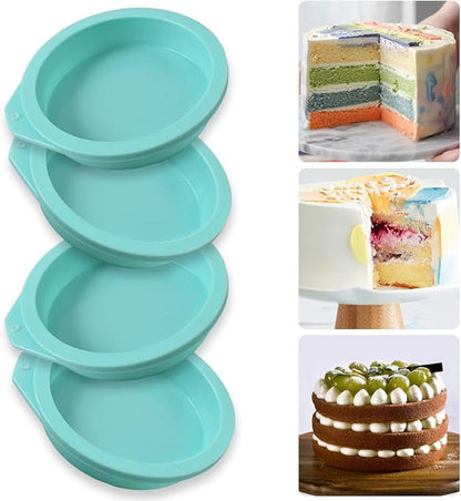 Newk Silicone Round Cake Mold, 6 Packs 4 Inch Silicone Disc Like Mold for Baking Cake, Resin Coaster, Layer Cakes, Cheese Cakes, Rainbow Cakes – 4"