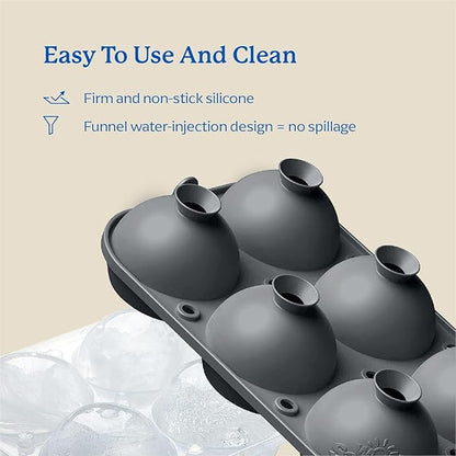 Samuelworld Premium Ice Tray Combo (16 Ice Cube/6 Ice Ball), New Upgraded Large Ice Sphere Maker Ice Cube Trays, Spill-Free Integrated Funnels, Whiskey Bourbon Cocktails Ice mold, Grey(With Ice Bags)