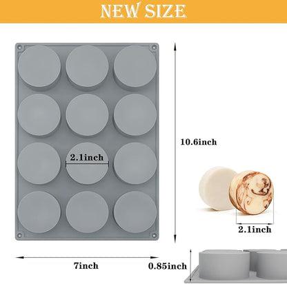 Moukiween Round Soap Silicone Molds, 2.1 inch Small Round Mold for Handmade Soap Making Shower Steamer, Bath Bombs, Chocolate, Candles, 2 PCS