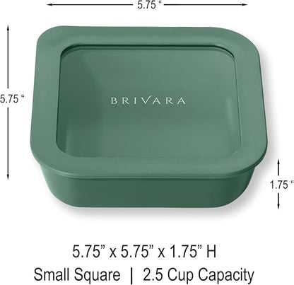 Ceramic Coated Glass Food Storage Container | No PTFE, PFOA, PFAS, and BPA | Reusable Non Toxic Meal Prep Container with Glass Lid | Easy To Store | 2.5 Cup Square [Pine]