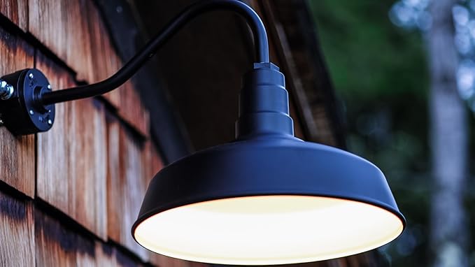 Steel Lighting Co. Gardena Barn Light | Outdoor Wall Mounted | 16" Dome | Upslope Gooseneck | Farmhouse Light Made in America | Galvanized Exterior/Galvanized Interior