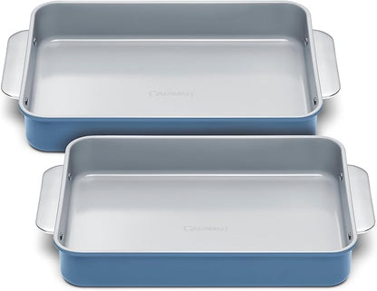 Caraway Non-Stick Ceramic 9”x13” Rectangle Pan Duo - Naturally Slick Ceramic Coating - Non-Toxic, PTFE & PFOA Free - Perfect for Brownies, Lasagnas, and More - Slate