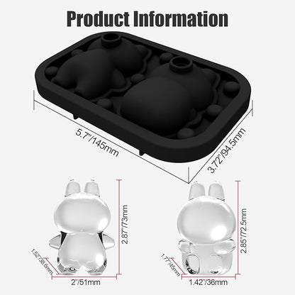 3D Rabbit Shapes Ice Cube Mold Silicone Large Ice Cube Molds 2.5 inch Animal Ice Cube Tray for Cocktails, Bourbon,Brandy, Whiskey Gifts for Men (Black)