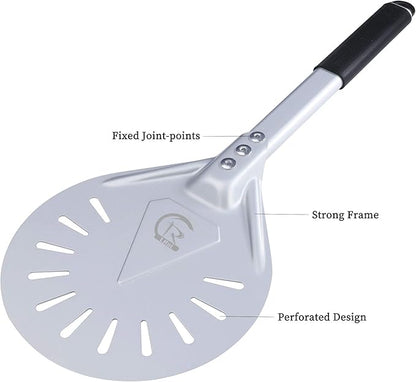 LRUI Turning Pizza Peel with 8" Aluminum Round Pizza Paddle,20.5" Overall, Outdoor Pizza Oven Accessories.