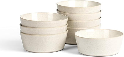 Stone Lain Claire 8-Piece Bowl Set Stoneware, Bowls, Dishwasher and Microwave Safe, Dish Set for 8, White