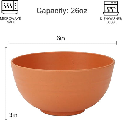 Homienly Wheat Straw Bowls Set, Unbreakable & Lightweight Microwave Safe Bowls for Soup, Cereal, Salad, 8-Piece Vibrant Soup Bowls for Kitchen, Family, Party, Picnic, Dishwasher Safe, 26 OZ(Orange)