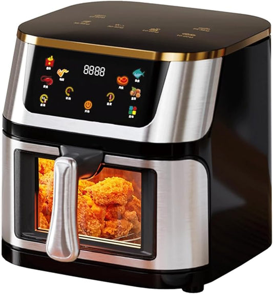 AK Air Fryer 10L Large Capacity Digital Touchscreen – Family Size Oil-Free Hot Air Fryer with 1400W Power, 360° Surround Heating, Healthy Low-Fat Cooking Appliance, ABS+PP+Stainless Steel Body
