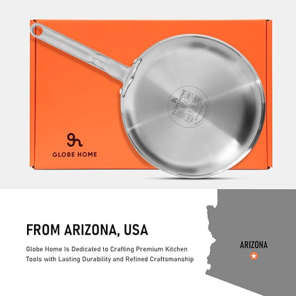 10 Inch Stainless Steel Frying Pan - 5 Ply Stainless Clad Skillet with Aluminum Core, Durable and Even Heating, Professional Cookware for Induction, All Stoves, Oven and Dishwasher Safe
