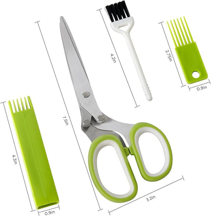 Styleonme Scissors Herb, Sharp Heavy Scissors for Cutting, Chopping and Cooking Fresh Garden Herbs, 5 Stainless Steel Blades and Covers, Vanilla Cutter Chopper Kitchen Gadgets