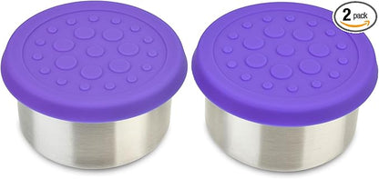 LunchBots 4.5 oz Stainless Steel Dressing Container for Condiments, Dips, Snacks, Dipping Sauce Cups with Silicone Lid, Fits in Lunch Bags and Bento Boxes - Set of 2 (Purple)
