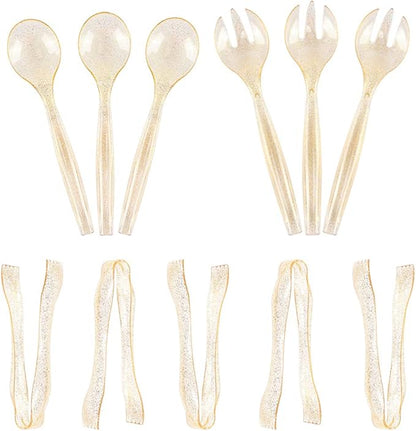 Supernal 72 pcs Plastic Serving Utensils, Gold Plastic Silverware, 24 Serving Spoons 10",24 Serving Forks 10",24 Tongs 6.3", Perfect for Birthday,Party,Wedding