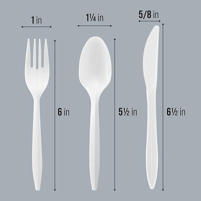 Plasticpro Cutlery Plastic Combo Sets Medium Weight Disposable Silverware White (1000 Count)