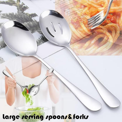 10 PCS Stainless Steel Serving Utensils, Large Serving Spoons Slotted Spoons, Serving Forks, Serving Tongs, Ice Suger Tongs, Metal Utensils Set Great for Buffet Catering Banquet Party (silver)