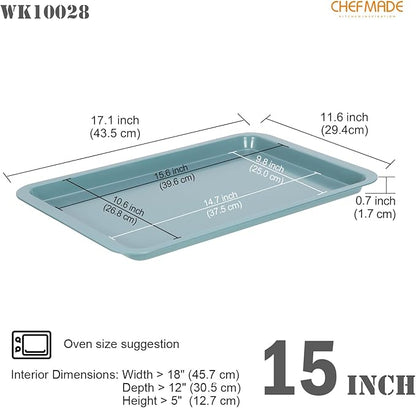 CHEFMADE Sheet Pan, Nonstick 15-Inch Rimmed Cookie Sheet for Baking, Baking Sheet Bakeware for Oven （Green）