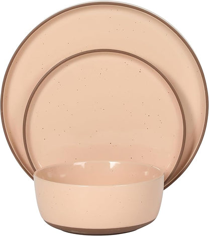 Gibson Elite Northrock Stoneware Dinnerware Set, 16-Piece Service for 4 Plates and Bowls Set – Pink Dishes with Hand-Painted Terracotta Base