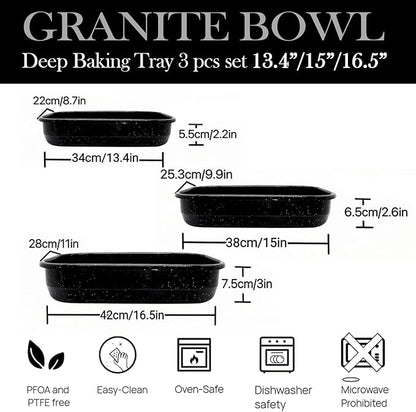 3-Pack Roasting Pans for Ovens Turkey Roaster Pan set Deep Lasagna Baking Pan,17/15/13Inch Spotted Enamel Steel Vessel Used for Cake Dinners Cooking Safe Easy to Clean Bakeware Merry Christmas Gift