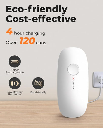 Canslab Ultrablde SE - USB Rechargeable Electric Can Opener for Kitchen for Seniors with Arthritis- Cordless Battery Powered Automatic, Side Cut, Smooth Edge, Handsfree, for Small or Large Cans, White