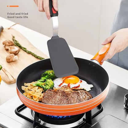 Tenta Tenta Kitchen 3 Pack Flexible Silicone Spatula Turner Set Slotted Fish Spatula-600F Heat Resistant,Wide Slotted Turners Spatulas,Omelet Spatulas for Flipping Eggs,Burgers,Crepes Etc, Grey/Black