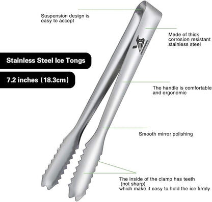 MSY BIGSUNNY Durable Stainless Steel Ice Tongs, 7 inch Sugar Cube Serving Tongs, Set of 2